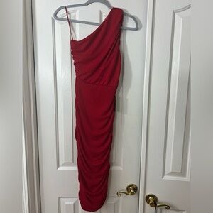 NWT Love X Design Womens Red Chiffon Midi Bodycon Dress Size XS